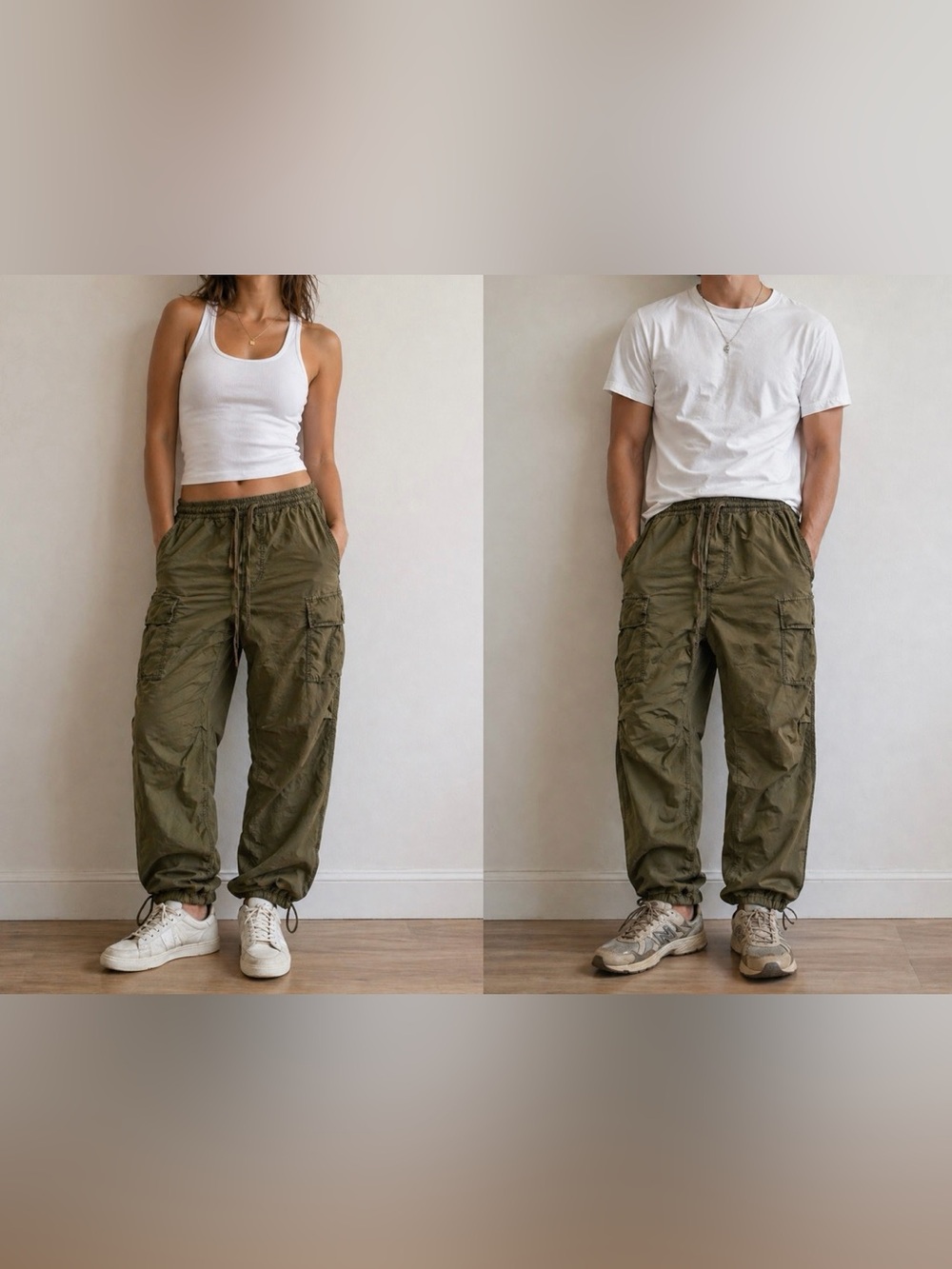 Olive Cargo Jogger Pants - Casual Utility Style MENS M OR WOMENS L